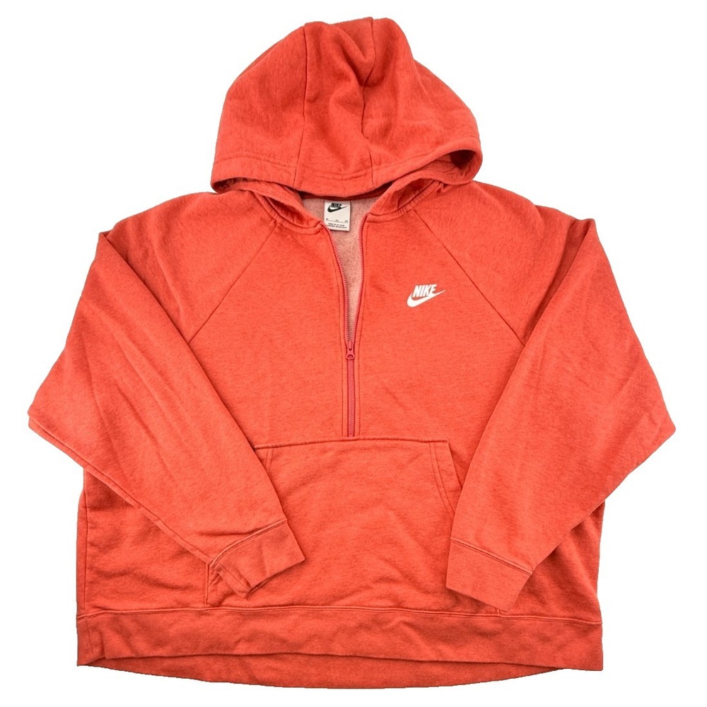 Nike Hoodie Womens XL Orange Quarter Zip Pullover Hooded Sweatshirt Swoosh